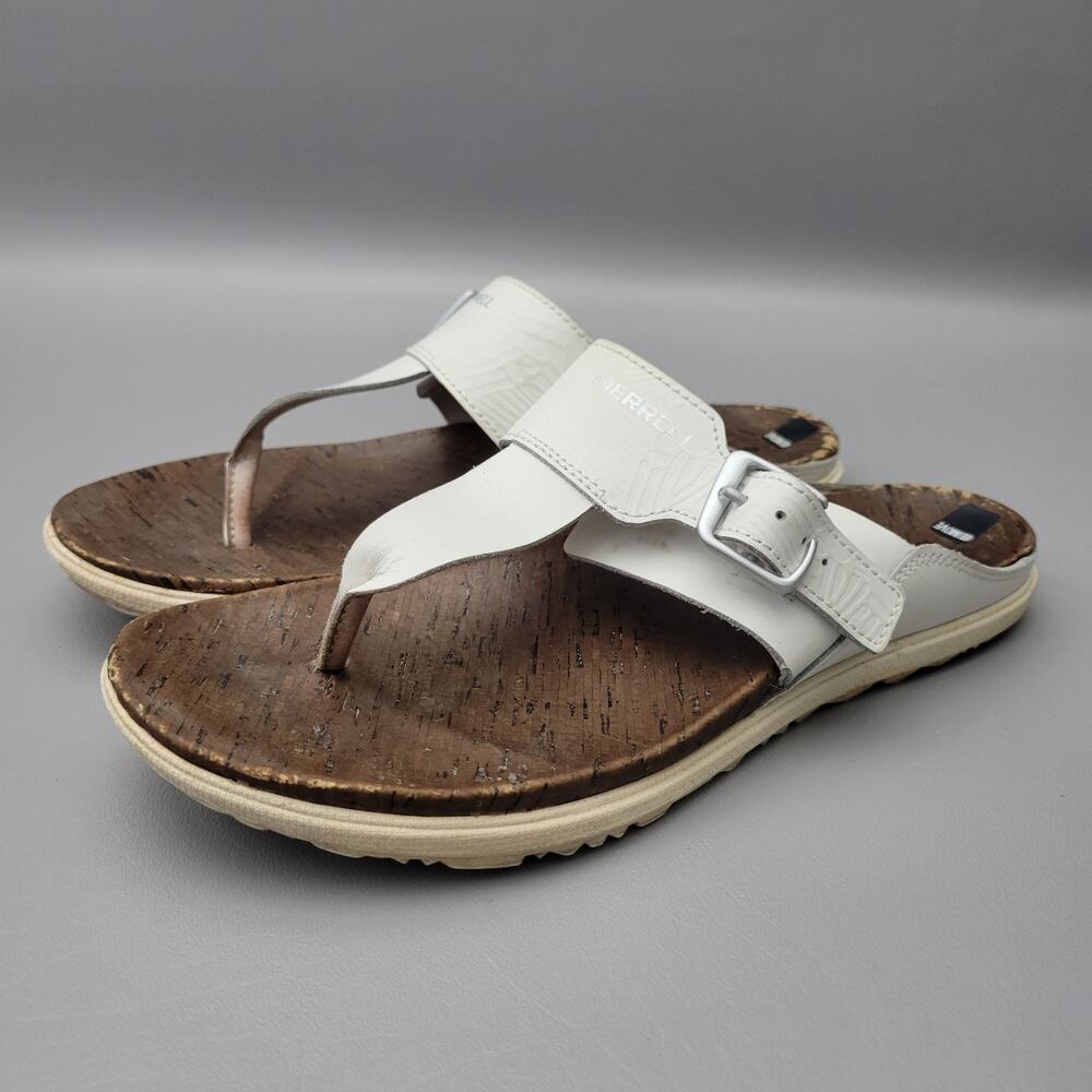 Merrell T-post Cork White Leather Sandals Around Town women’s size 9
